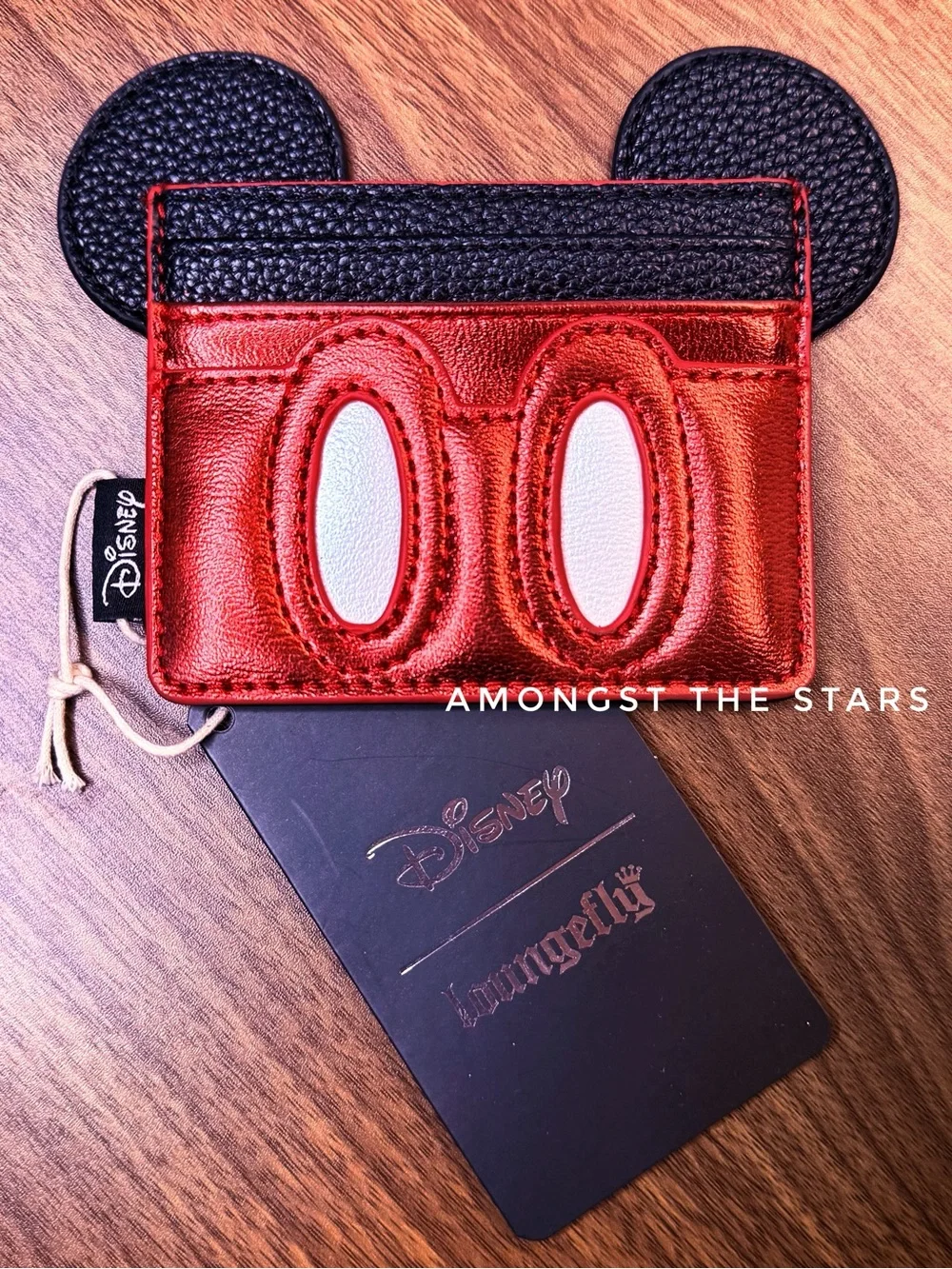 Loungefly Disney Mickey Mouse Cosplay Ears Metallic Red Black Cardholder Wallet